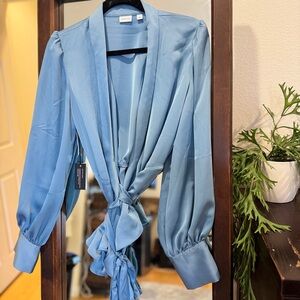 Aritzia Babaton Sky Blue Tie-Front Blouse